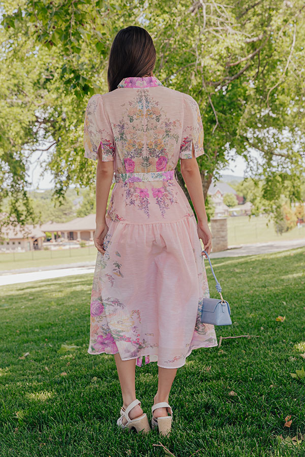 Whispering Petals Button Down Midi Dress in Pink Image - 4