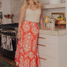 Boho Energy High Waist Floral Midi Skirt in Tangerine Image - 1