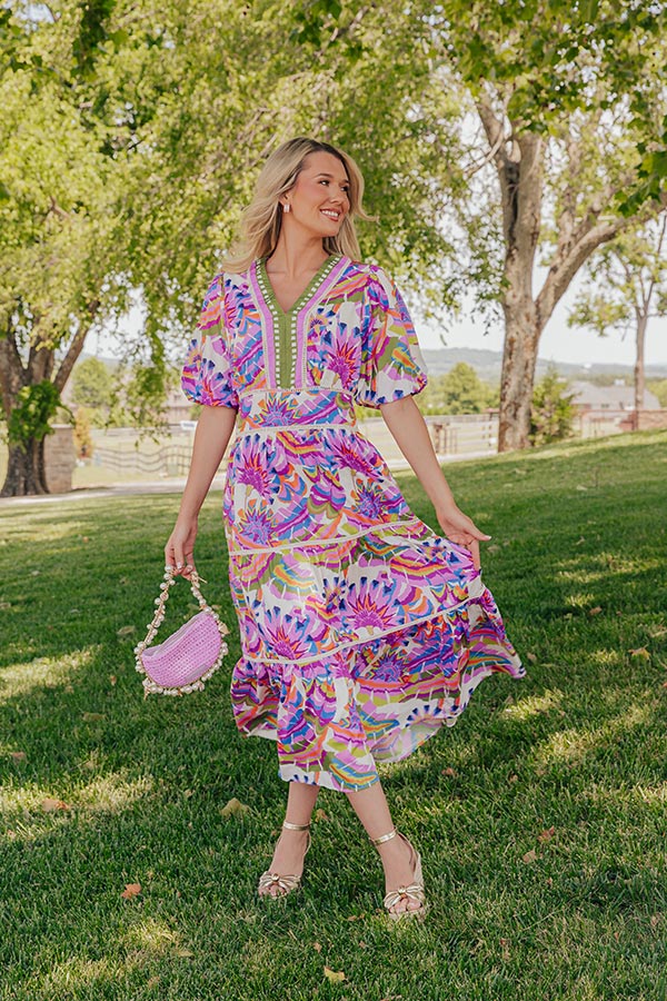 Santorini Coast Floral Tiered Midi Dress