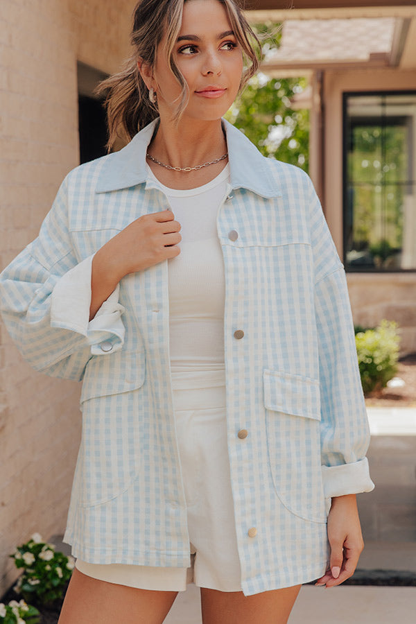 Picnic Date Gingham Denim Jacket in Sky Blue Image - 1