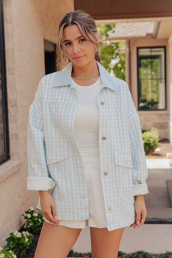 Picnic Date Gingham Denim Jacket in Sky Blue Image - 4