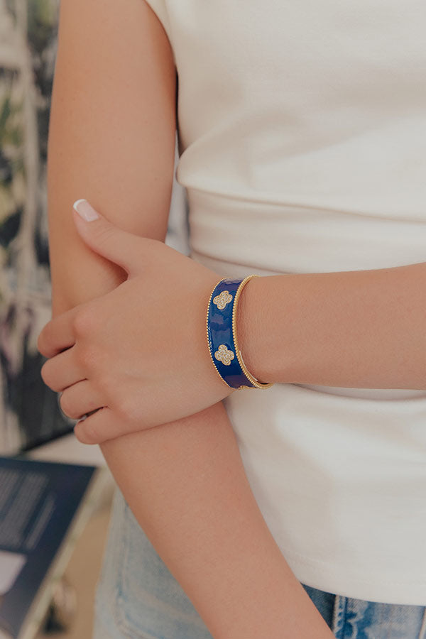 Charming Smile Cubic Zirconia Cuff Bracelet in Navy Image - 3