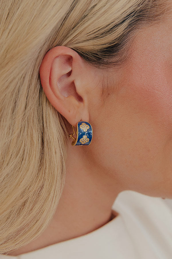 Country Club Chic Hoop Earrings in Navy Image - 3
