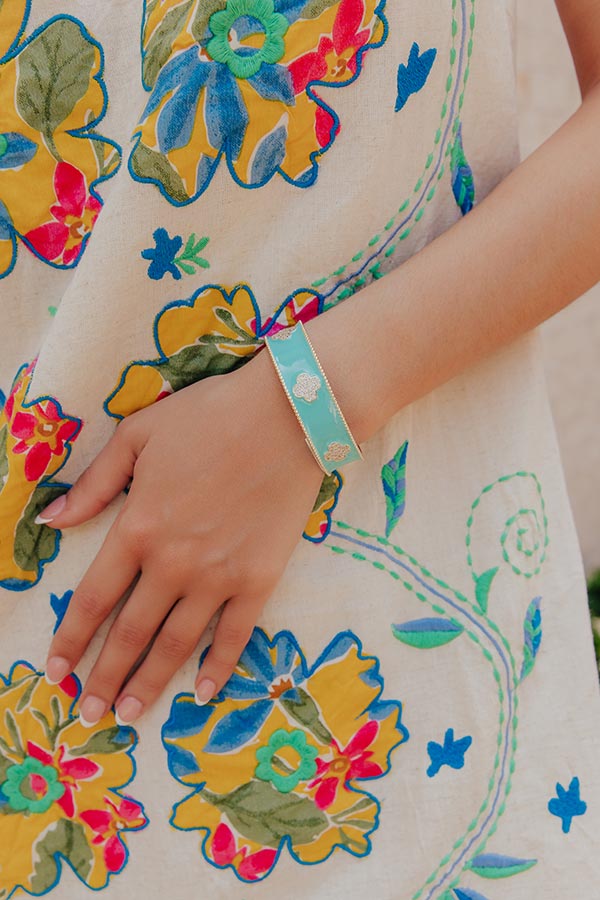 Charming Smile Cubic Zirconia Cuff Bracelet in Turquoise
