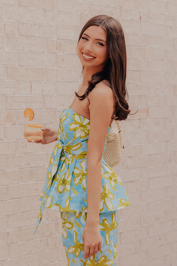 Santorini Sky Floral Front Tie Top Image - 5