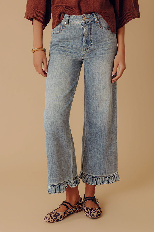 The Cornelia Midrise Ruffle Straight Leg Jean Image - 2