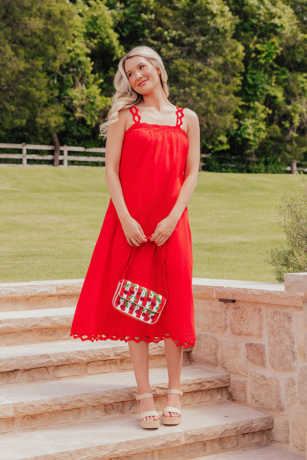 Boardwalk Chic Ric-Rac Midi Dress in Red Image - 1