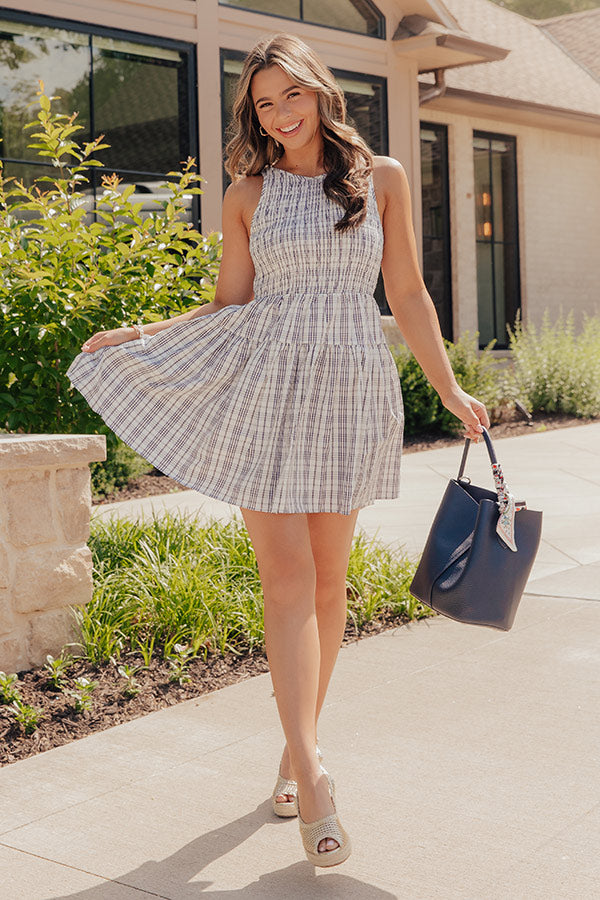 Hamptons Weekend Smocked Plaid Mini Dress Image - 3