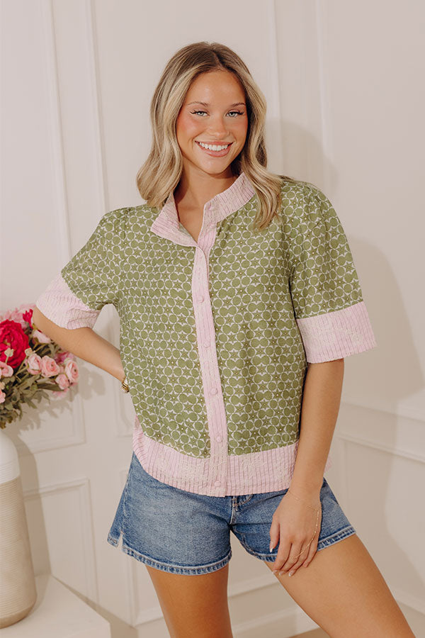 Graceful Allure Embroidered Button Down Top Image - 1