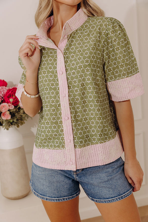Graceful Allure Embroidered Button Down Top Image - 2