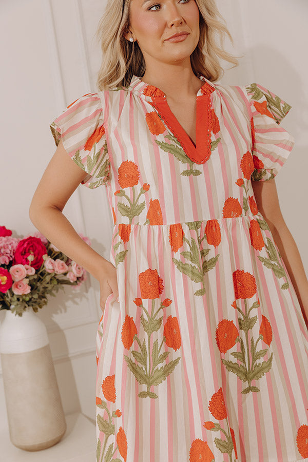 Mimosas Please Floral Stripe Midi Dress Image - 3