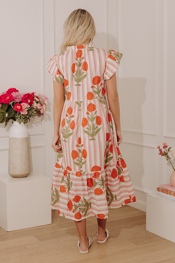 Mimosas Please Floral Stripe Midi Dress Image - 4