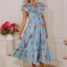 Santorini Stroll Floral Midi Dress in Sky Blue Image - 1