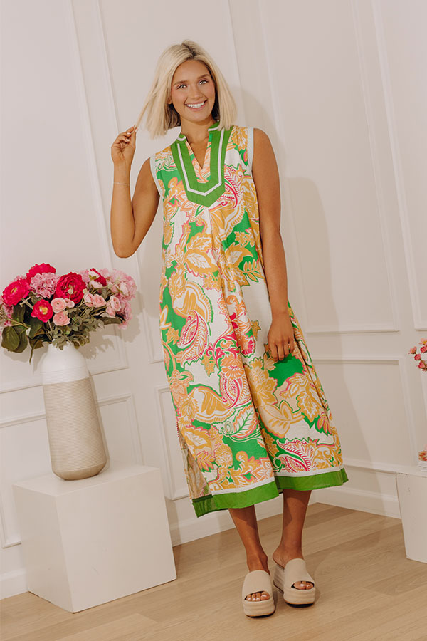 Bright Side Chic Floral Midi Dress in Lime Image - 1