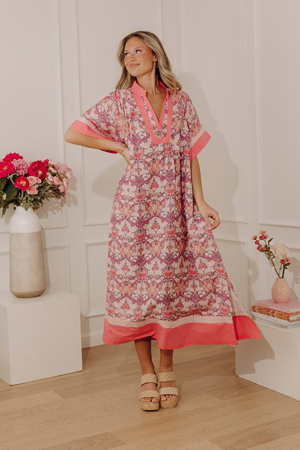 Vacay Ready Caftan Midi Dress in Pink Image - 1