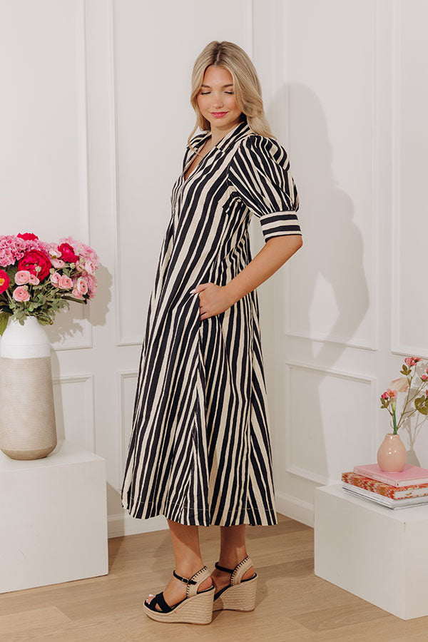 Stripe A Pose Midi Dress in Black Image - 3