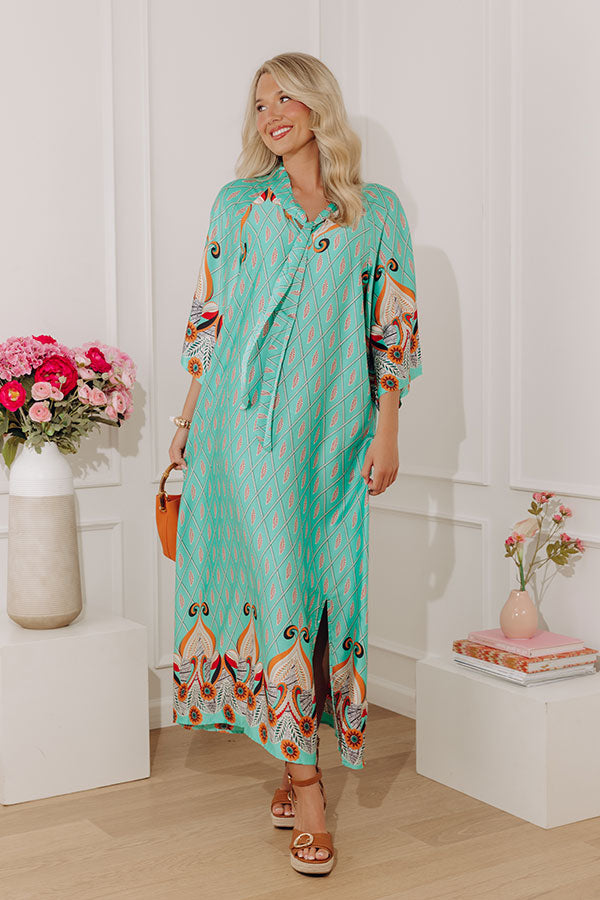 Capri Cabana Satin Maxi Dress in Seaglass Image - 1