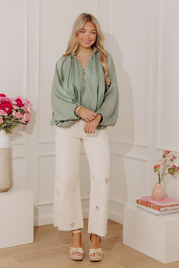 City Lights Organza Zip Up Top in Sage Image - 2