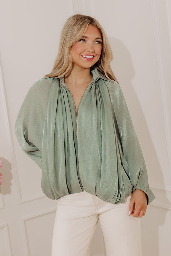City Lights Organza Zip Up Top in Sage Image - 5