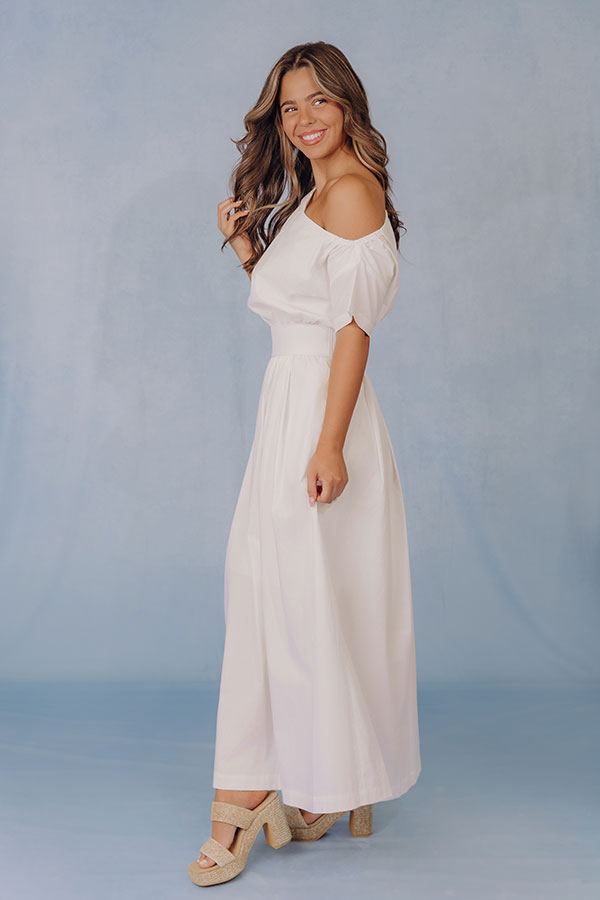 Soho Evening Asymmetrical Poplin Maxi Dress in White Image - 3