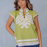 European Cruise Linen-Blend Embroidered Top in Lime Image - 1