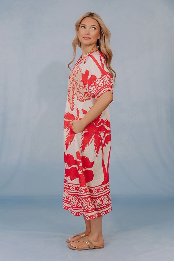 Oasis Escape Midi Dress in Red Image - 2