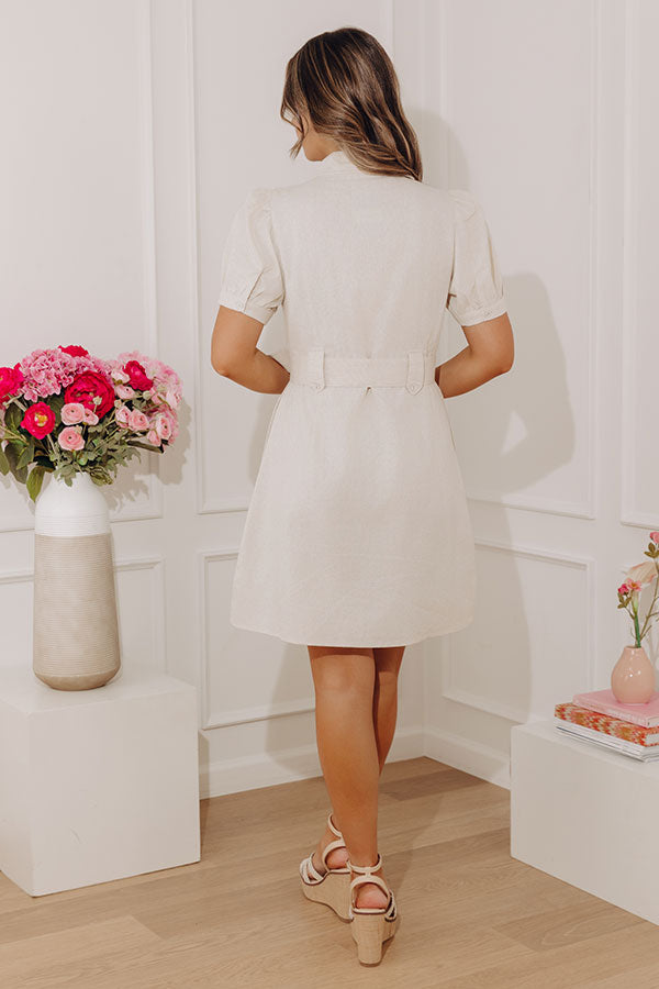 Sunday Stroll Floral Embroidered Linen-Blend Mini Dress in Oatmeal Image - 5