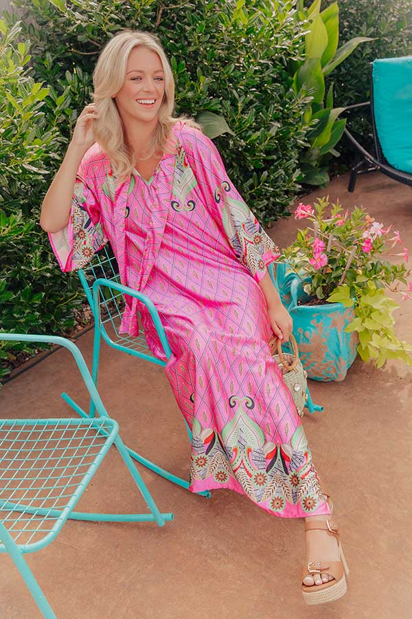 Capri Cabana Satin Maxi Dress in Pink