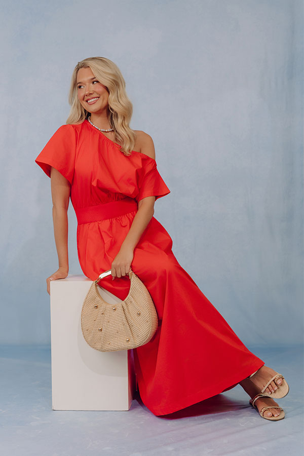 Soho Evening Asymmetrical Poplin Maxi Dress in Scarlet Image - 1