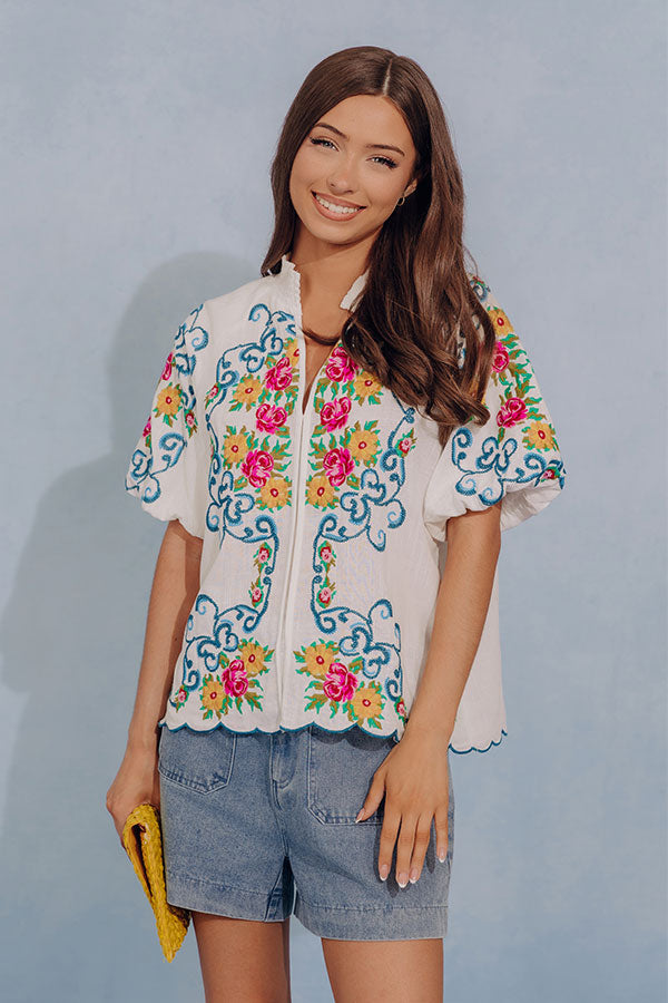 Bloom and Vine Embroidered Linen-Blend Top Image - 2