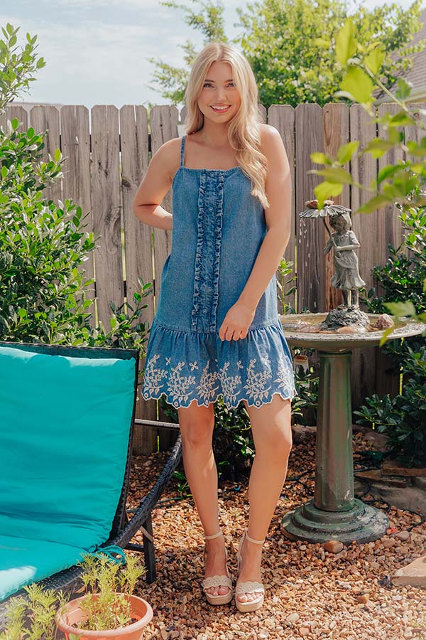 Positano Party Embroidered Denim Mini Dress Image - 2