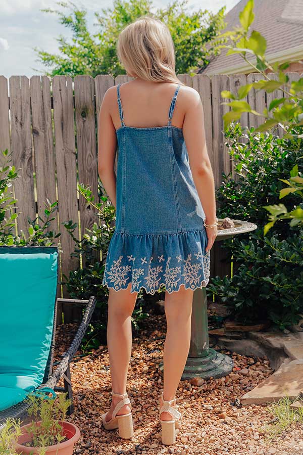 Positano Party Embroidered Denim Mini Dress Image - 5