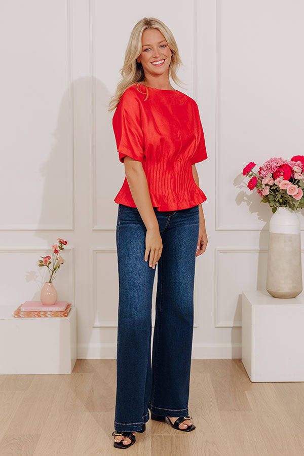 Elite Elegance Pleated Top in Red Image - 4