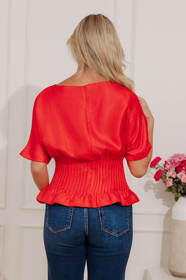 Elite Elegance Pleated Top in Red Image - 3