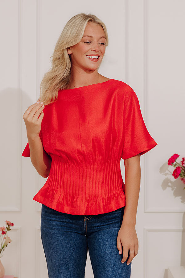 Elite Elegance Pleated Top in Red Image - 1