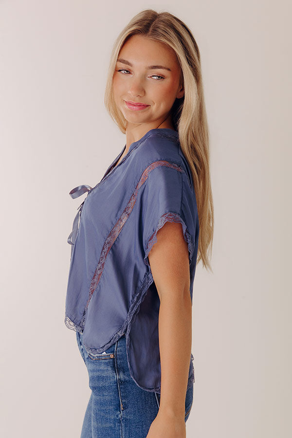 Femme Fatale Satin Lace Trim Top in Riverside Image - 3