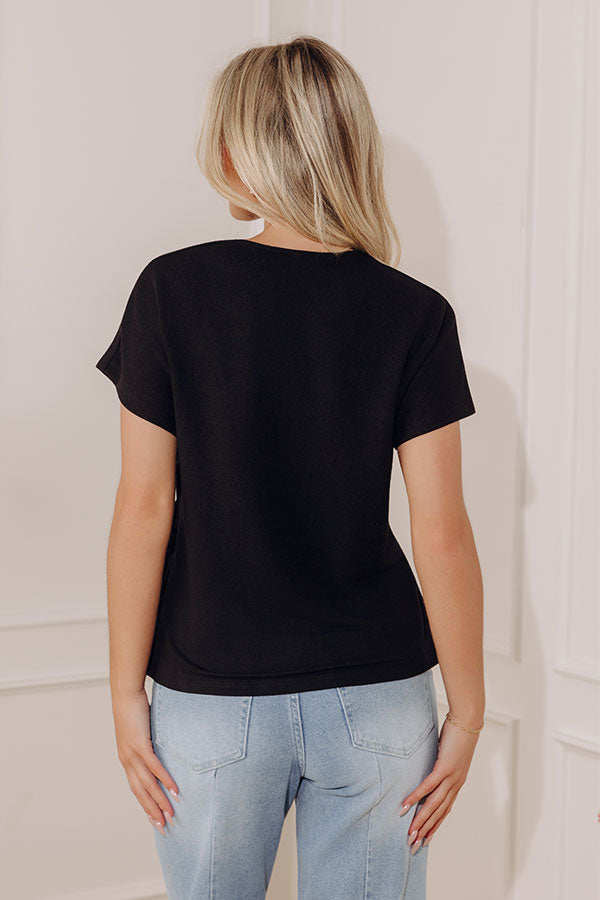 Casually Yours Knit Side Tie Top in Black Image - 5