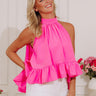 For The Frills Ruffle Top in Bright Pink Image - 1