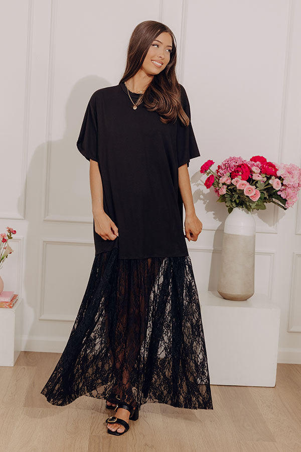 Paris After Midnight Mixed Media Lace Maxi Dress