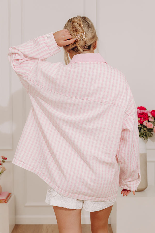 Picnic Date Gingham Denim Jacket in Pink Image - 4
