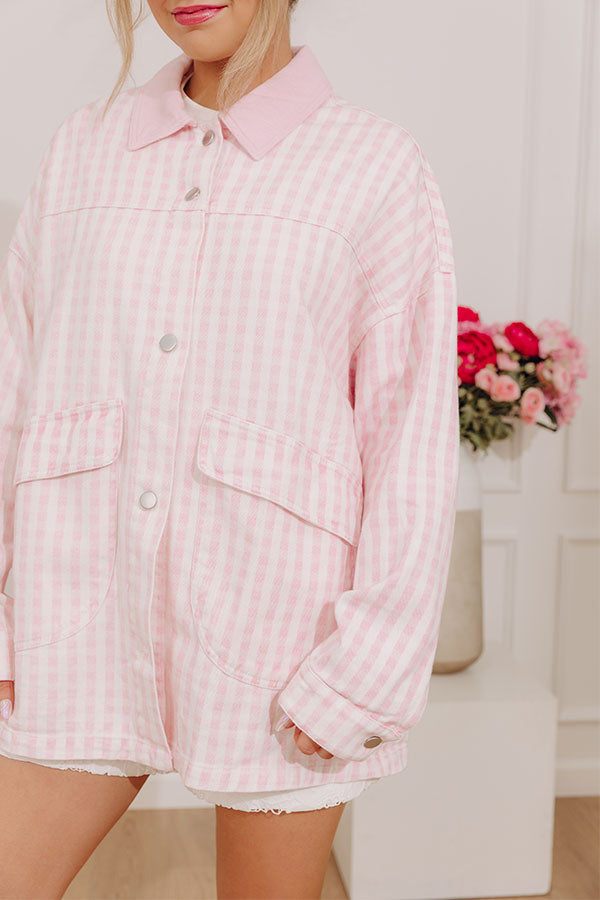 Picnic Date Gingham Denim Jacket in Pink Image - 2
