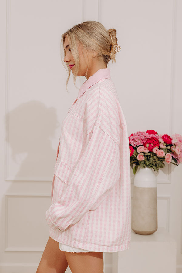 Picnic Date Gingham Denim Jacket in Pink Image - 3
