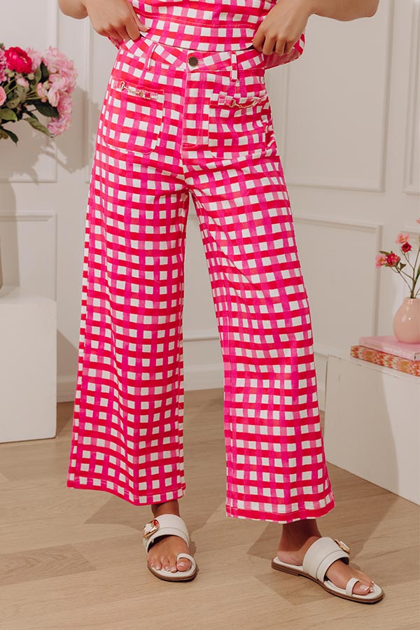 Park Avenue Poise High Waist Gingham Wide Leg Pants
