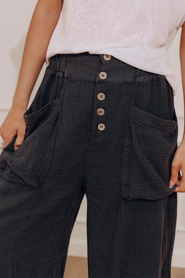 The Odette High Waist Gauze Wide Leg Pants in Dark Charcoal Image - 3