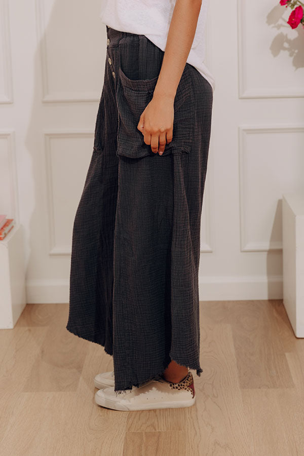 The Odette High Waist Gauze Wide Leg Pants in Dark Charcoal Image - 4