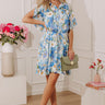 Botanical Daydream Satin Mini Dress in Blue Image - 1