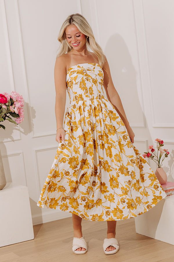 Wildflower Escape Midi Dress in Mustard