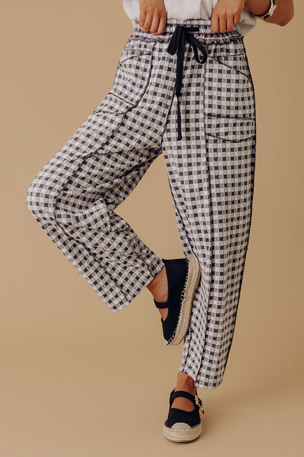 The Callie High Waist Checkered Barrel Leg Pants in Black