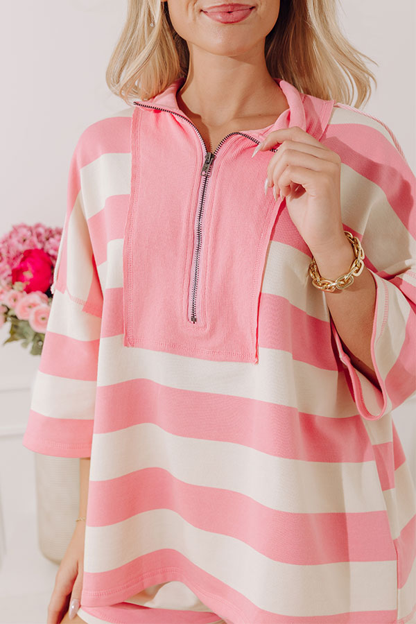 Playful Charm Quarter Zip Stripe Terry Top Image - 2