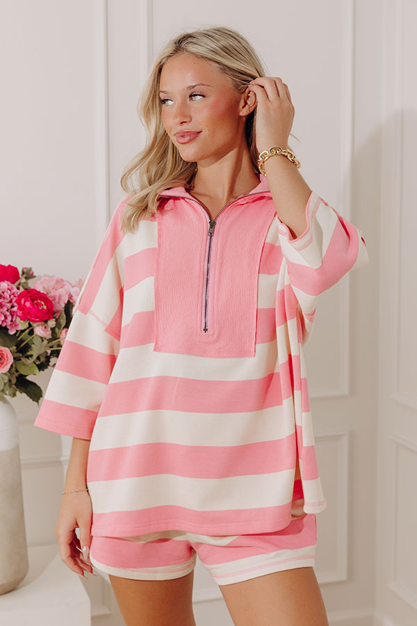 Playful Charm Quarter Zip Stripe Terry Top